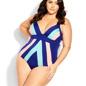 City Chic blue color block swimsuit Sz 18 New